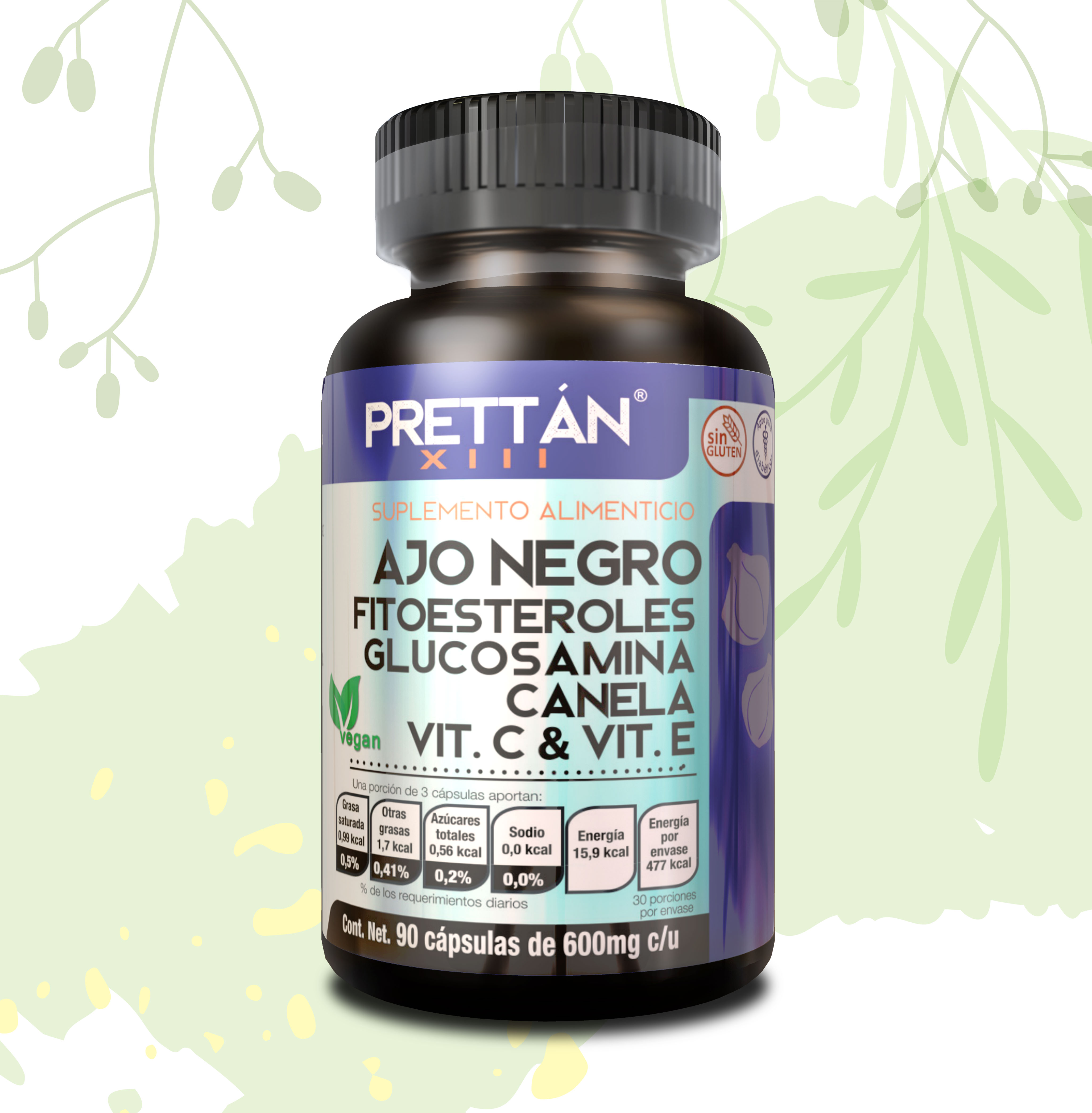 Ajo negro, Fitoesteroles, Glucosamina, Canela, Vitamina C y Vitamina E