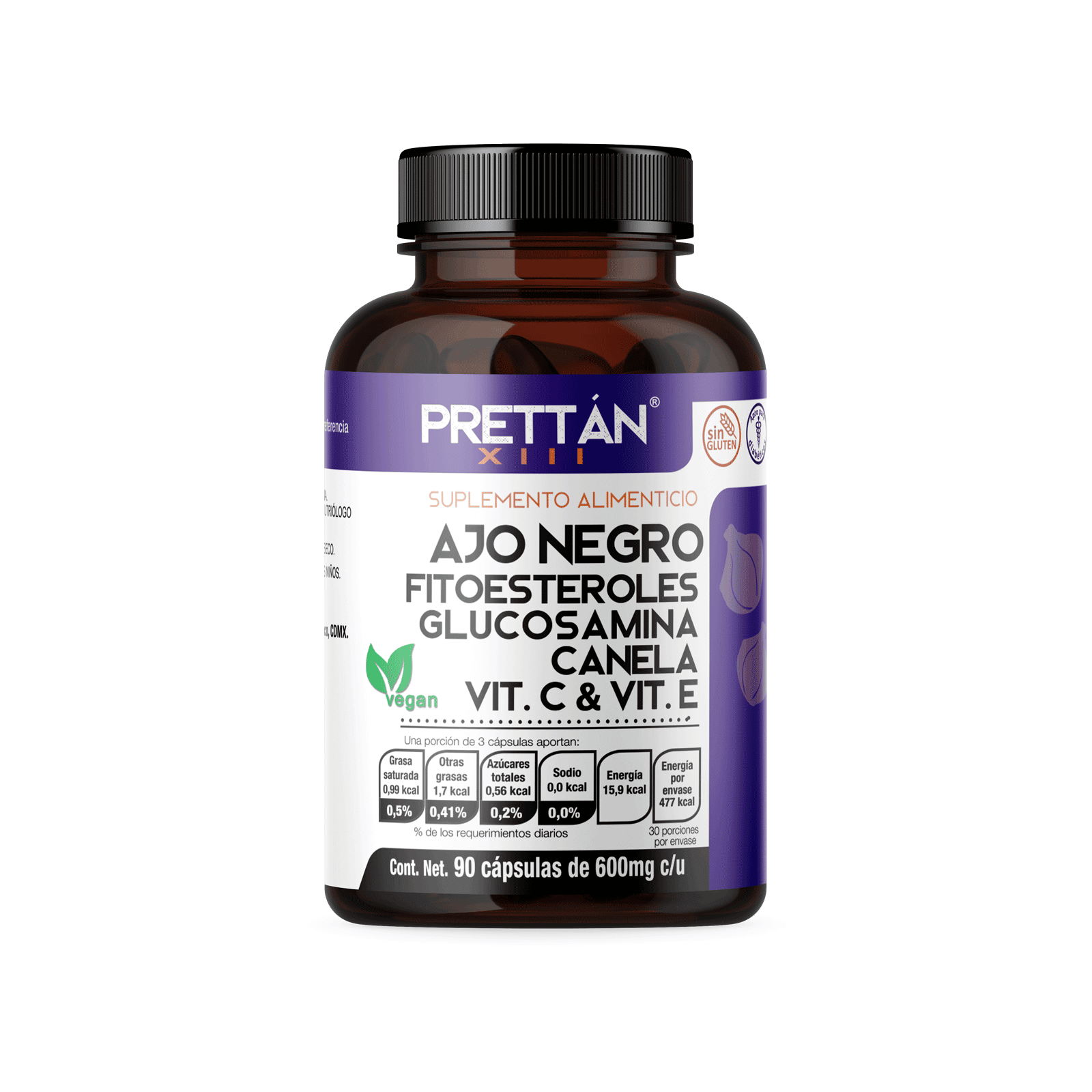 Ajo negro, Fitoesteroles, Glucosamina, Canela, Vit. C y Vit. E
