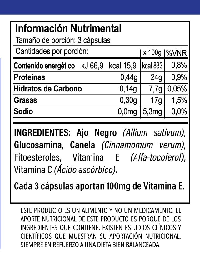 Ajo negro, Fitoesteroles, Glucosamina, Canela, Vit. C y Vit. E - Imagen 5