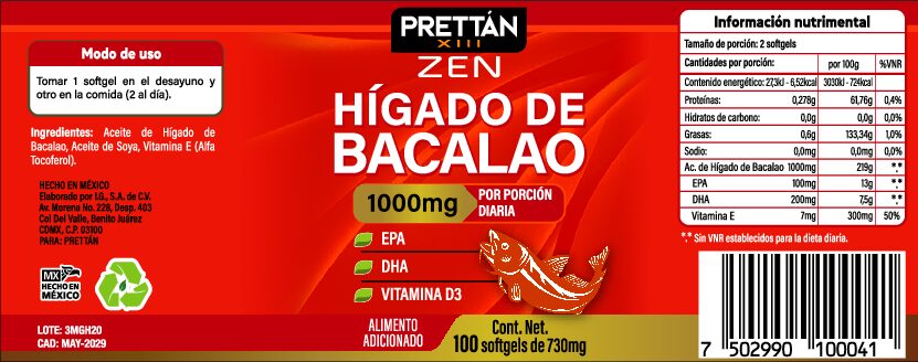Aceite de Hígado de Bacalao 1000mg - 60 softgels de 730mg - Imagen 3