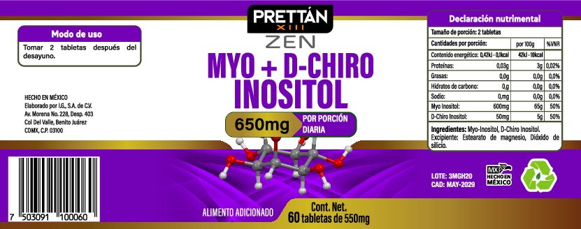 Myo-Inositol + D-Chiro Inositol - Frasco con 60 tabletas de 550mg - Imagen 3