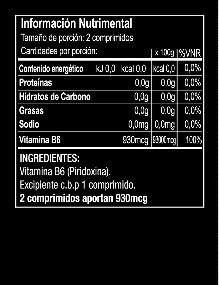 Vitamina B6 (Piridoxina) 930mcg - 60 comprimidos de 500mg - Imagen 5