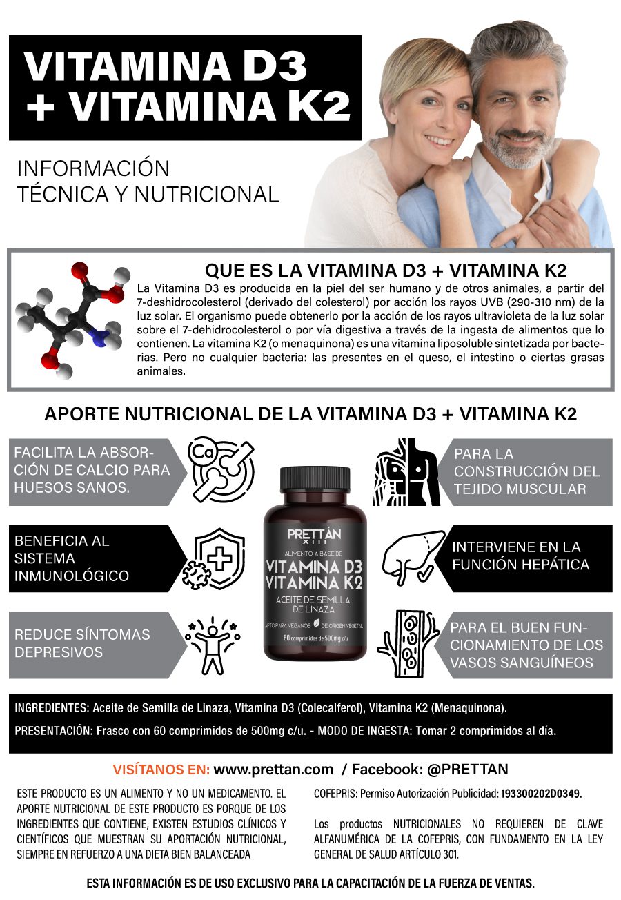 Vitamina D3 + K2 Huesos Articulaciones - 60 comprimidos 500mg - Imagen 2