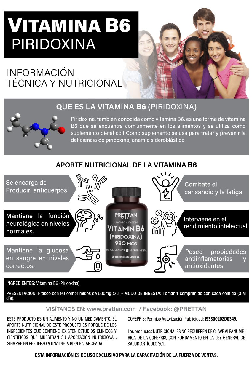 Vitamina B6 (Piridoxina) 930mcg - 60 comprimidos de 500mg - Imagen 2